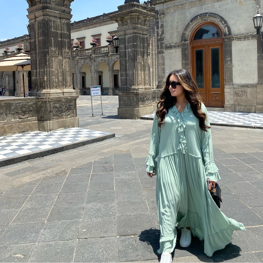 Free People Long Sleeve Maxi Dress - Size Small/Medium (oversized)  - Sage Green